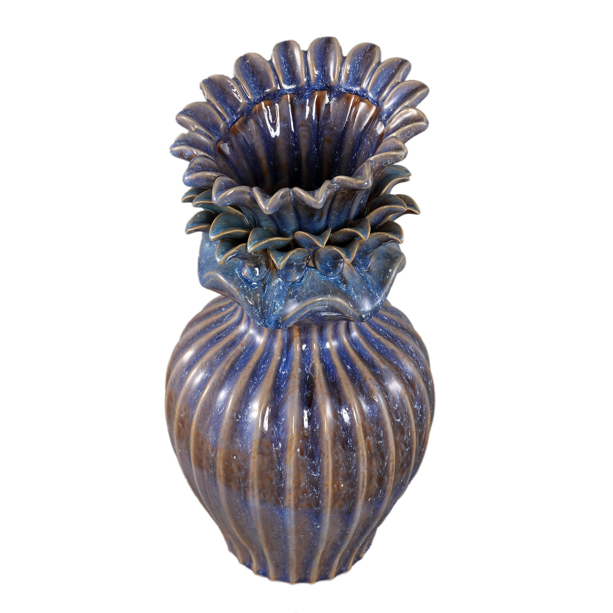 Vase - Flower Shape Design, Ceramic Material, Blue Color, XL - Manda | PTMD