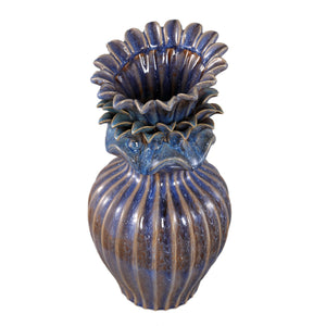 Vase - Flower Shape Design, Ceramic Material, Blue Color, XL - Manda | PTMD