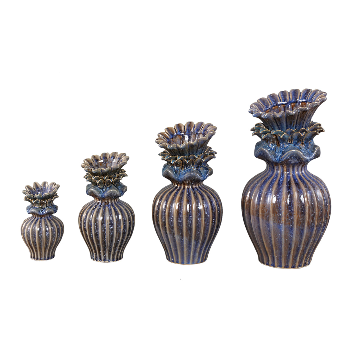 Vase - Flower Shape Design, Ceramic Material, Blue Color, XL - Manda | PTMD