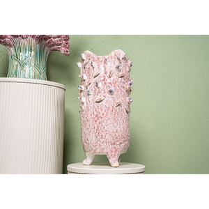 Vase – Light Pink Color, Round Shape, Blue Rose Motif, Ceramic, L – Laihla | PTMD