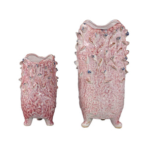 Vase - Light Pink Color, Round Shape, Blue Rose Motif, Ceramic, S - Laihla | PTMD