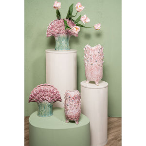 Vase - Light Pink Color, Round Shape, Blue Rose Motif, Ceramic, S - Laihla | PTMD