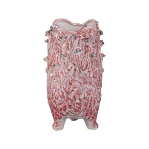 Vase - Light Pink Color, Round Shape, Blue Rose Motif, Ceramic, S - Laihla | PTMD