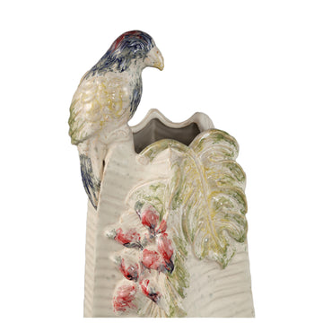 Vase – Cream, Round Shape, Parrot Motif, Ceramic, L – Rialey | PTMD