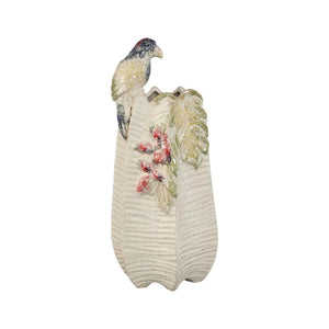 Vase – Cream, Round Shape, Parrot Motif, Ceramic, L – Rialey | PTMD