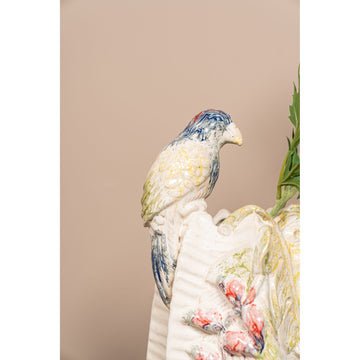 Vase – Cream, Round, Parrot Motif, Ceramic, S – Rialey | PTMD
