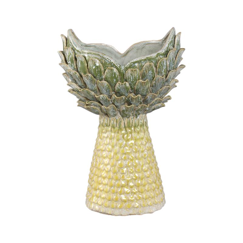 Vase – Yellow, Pineapple-shaped, Textured surface, Ceramic, L – Marloe | PTMD