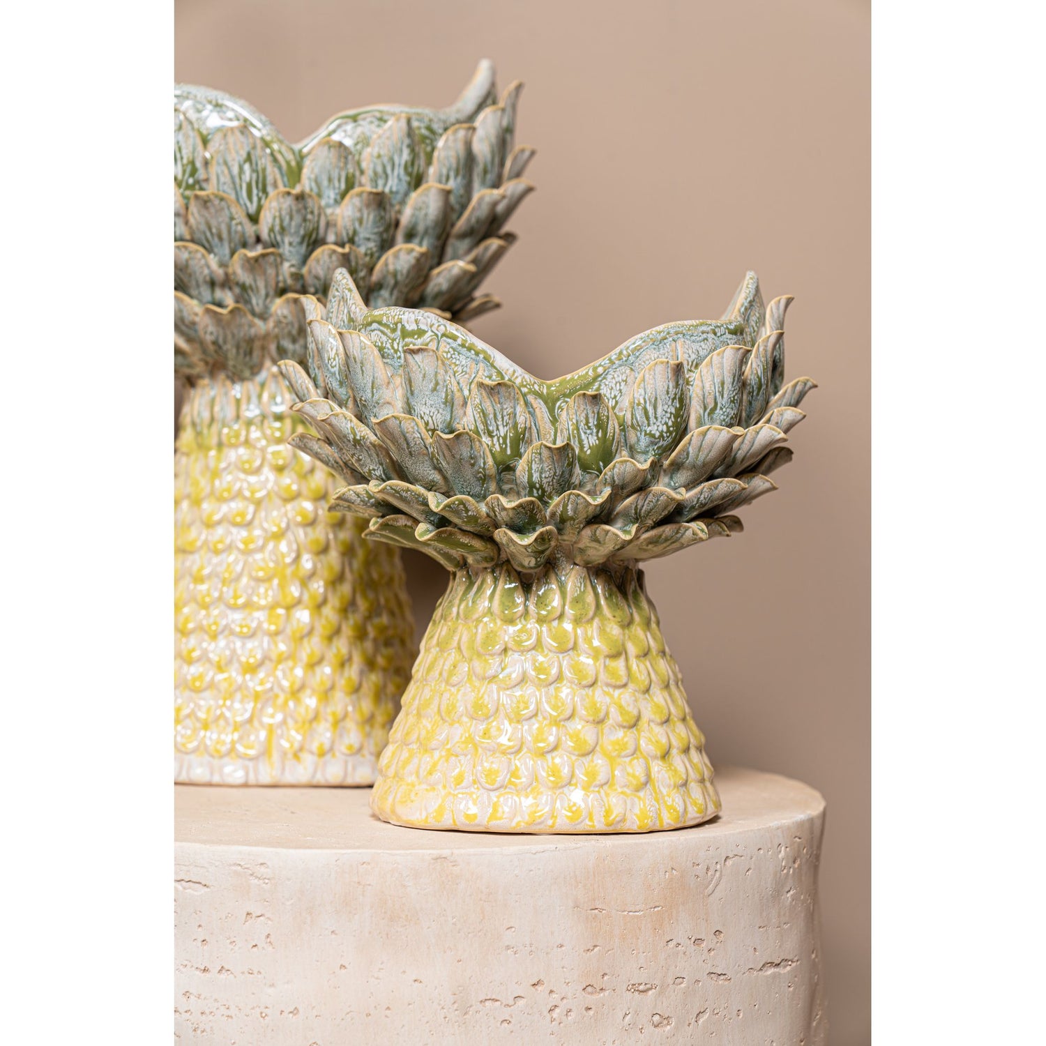Vase – Yellow, Pineapple-shaped, Textured surface, Ceramic, L – Marloe | PTMD