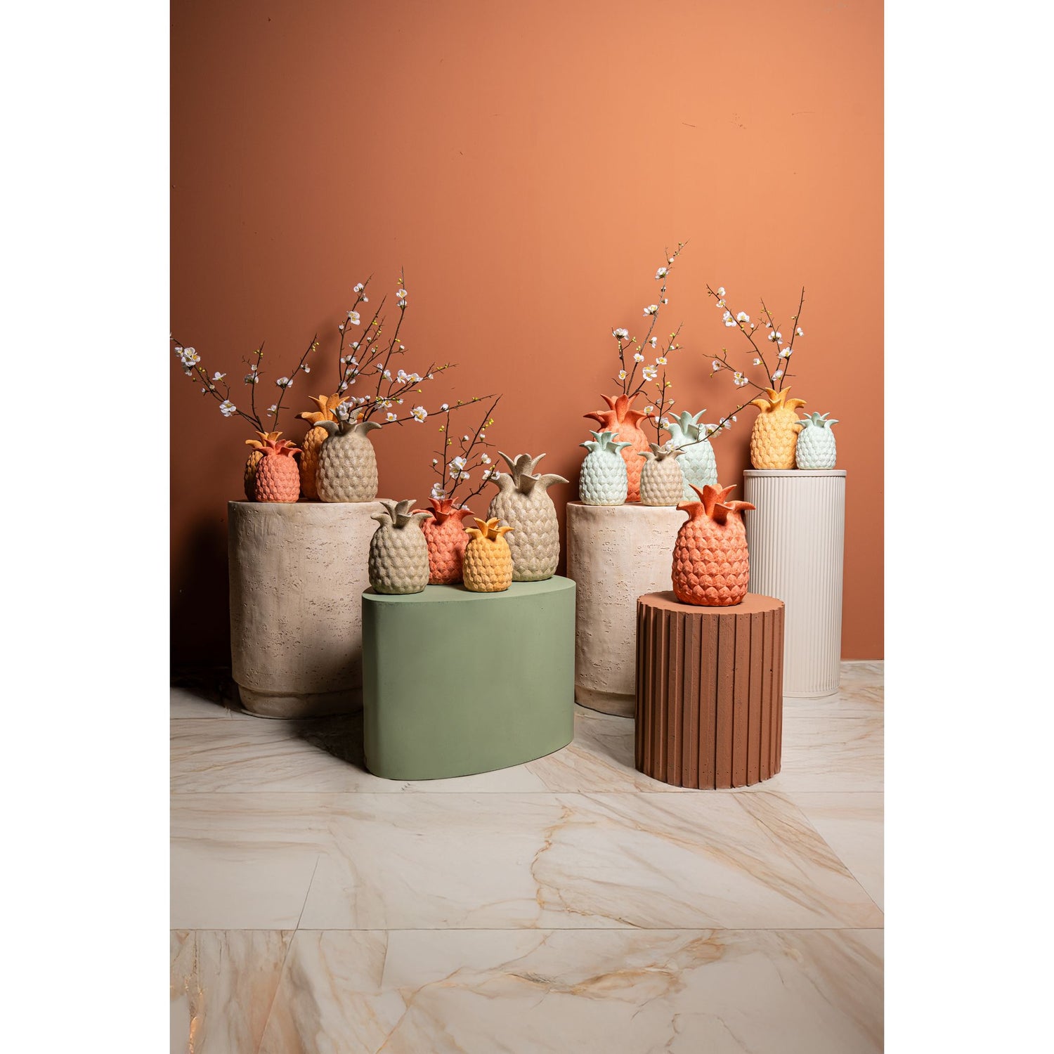 Vase – Pink Color, Pineapple Shape, Textured Surface, Ceramic, S – Ellodie | PTMD