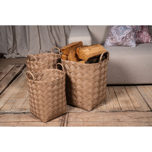 Basket - Natural Paper, Braided Look, Round Shape, With Handle - Clarke | PTMD
