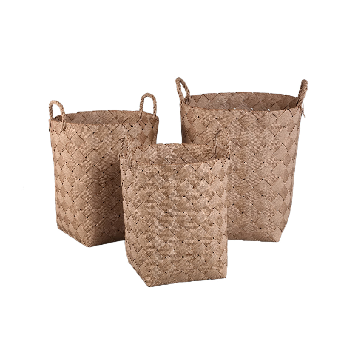Basket - Natural Paper, Braided Look, Round Shape, With Handle - Clarke | PTMD