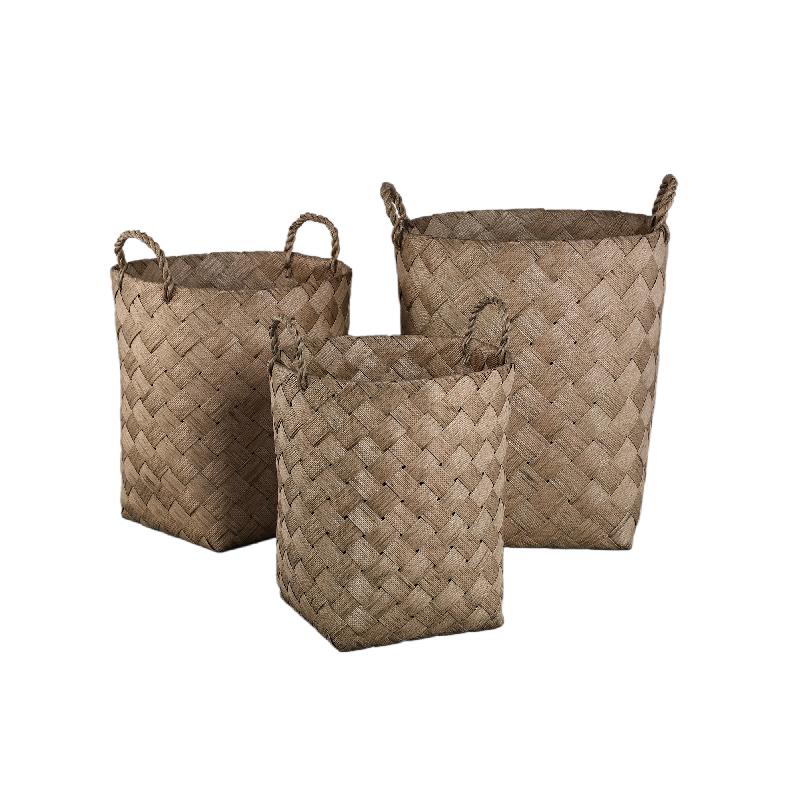Basket – Green Paper, Woven Look, Barrel Shape, With Handle – Clarke | PTMD