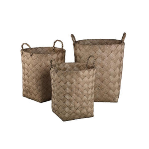 Basket – Green Paper, Woven Look, Barrel Shape, With Handle – Clarke | PTMD