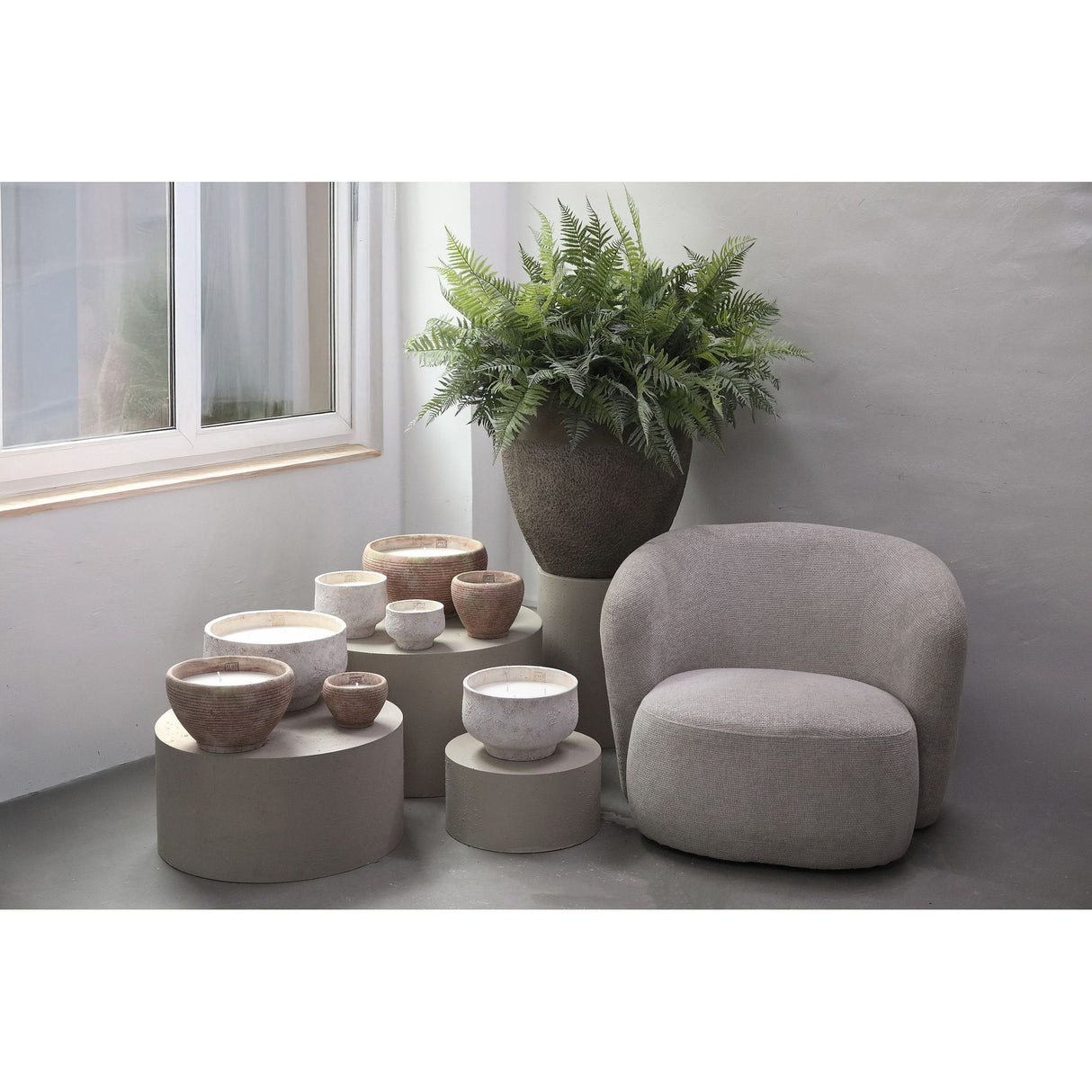 Kerze – Zement Basis, Outdoor Design, Weiß, L – Haily | PTMD