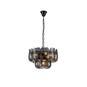 Pendelleuchte aus Glas und Eisen mit gunmetalfarbener Optik und runder Form, S – Vila | PTMD