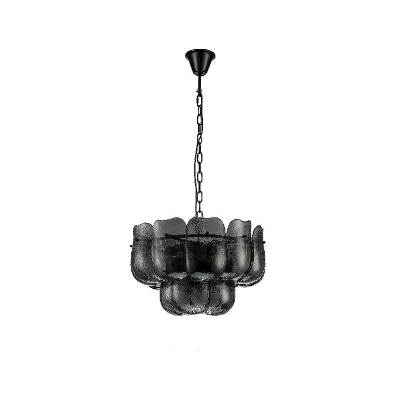 Pendelleuchte aus Glas und Eisen mit gunmetalfarbener Optik und runder Form, S – Vila | PTMD