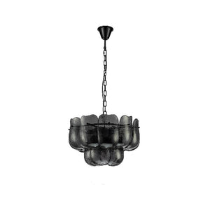 Pendelleuchte aus Glas und Eisen mit gunmetalfarbener Optik und runder Form, S – Vila | PTMD
