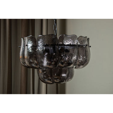 Hängelampe aus Glas und Eisen mit gunmetalfarbener Optik und runder Form, L – Vila | PTMD