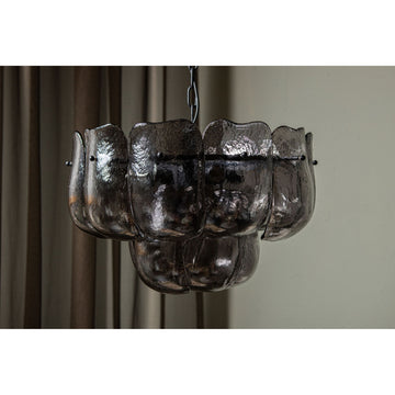 Hängelampe aus Glas und Eisen mit gunmetalfarbener Optik und runder Form, L – Vila | PTMD