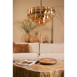 Pendelleuchte aus Glas und Eisen mit bernsteinfarbener Optik und runder Form, L – Vila | PTMD