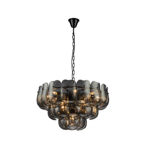 Pendelleuchte aus Glas und Eisen mit gunmetalfarbener Optik und runder Form, L – Vila | PTMD
