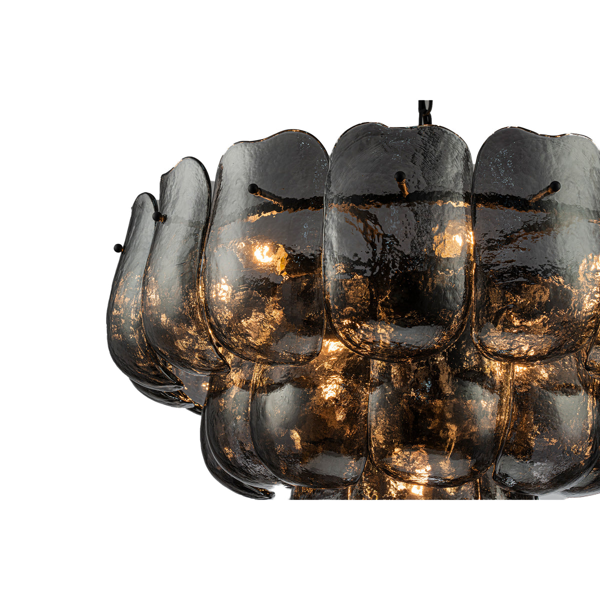 Pendelleuchte aus Glas und Eisen mit gunmetalfarbener Optik und runder Form, L – Vila | PTMD