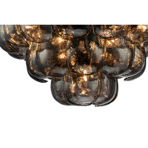 Pendelleuchte aus Glas und Eisen mit gunmetalfarbener Optik und runder Form, L – Vila | PTMD