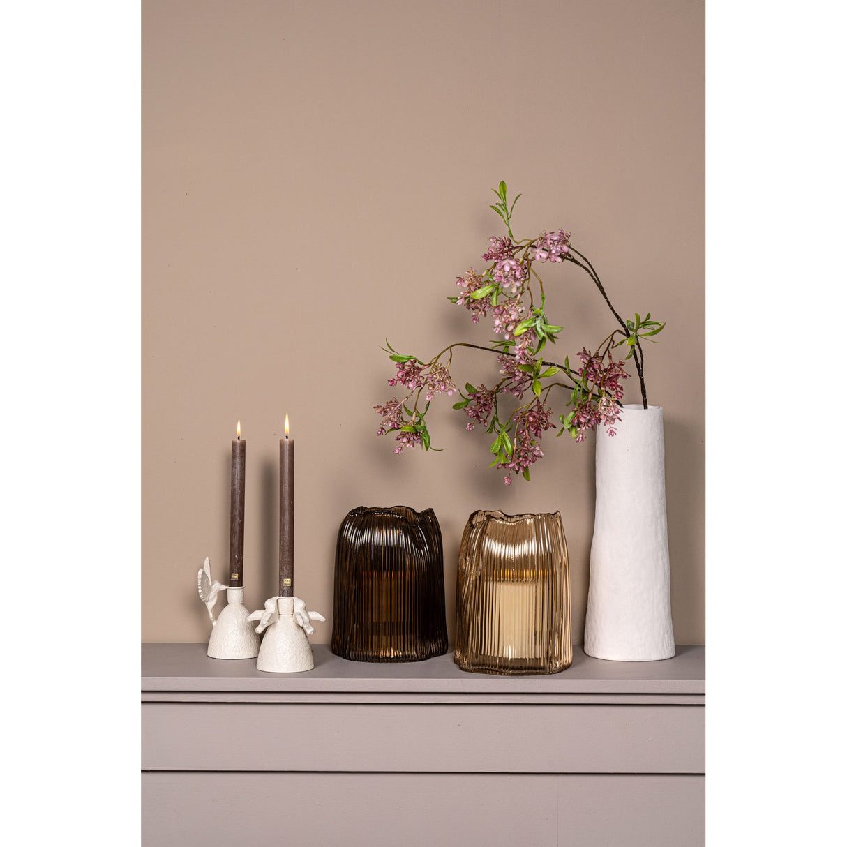 Windlicht – Glas Material, Bronze Ton, Rillen Design – Dewin | PTMD