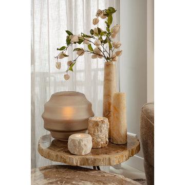 Vase – Beige Farbton, Glas Material, Geschichtetes Design, Niedrige Form – Elladie | PTMD