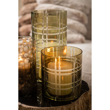 Hurricane Lamp – Round Glass Design, Striped Surface, Moss Green Color, L – Divit | PTMD