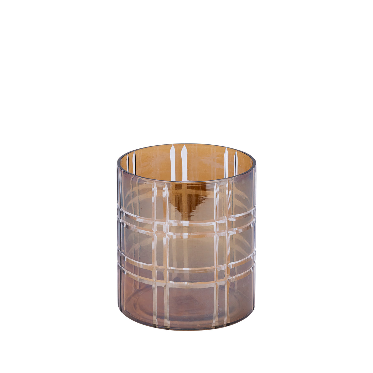 Windlicht – Streifen Design, Runde Form, Glas Material, Dunkelbraun, S – Divit | PTMD