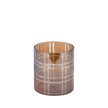 Windlicht – Streifen Design, Runde Form, Glas Material, Dunkelbraun, S – Divit | PTMD