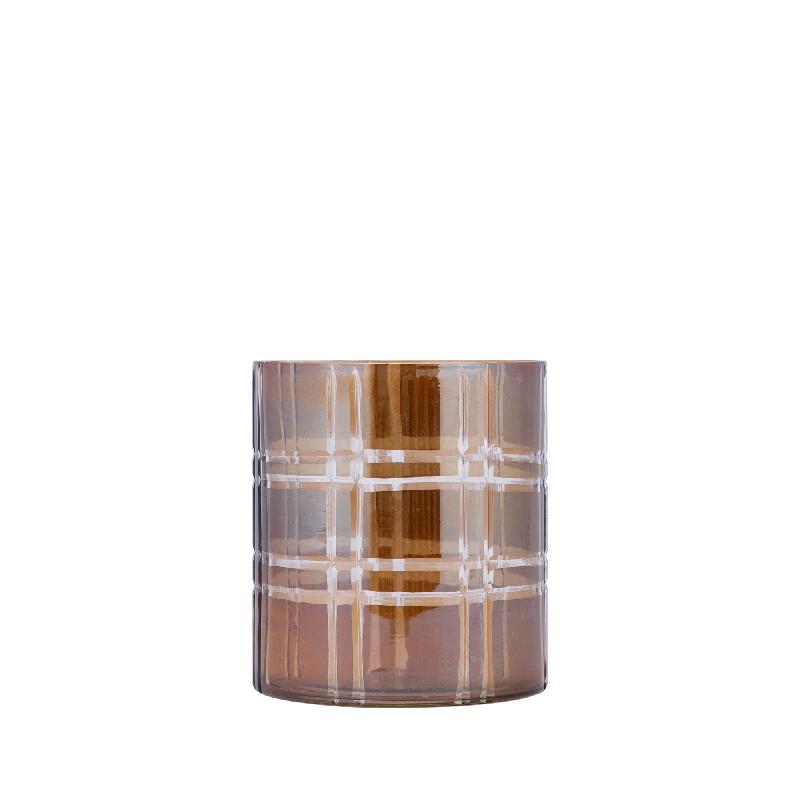Windlicht – Streifen Design, Runde Form, Glas Material, Dunkelbraun, S – Divit | PTMD