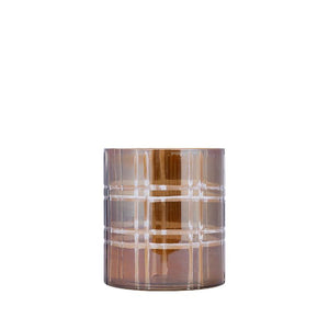 Windlicht – Streifen Design, Runde Form, Glas Material, Dunkelbraun, S – Divit | PTMD