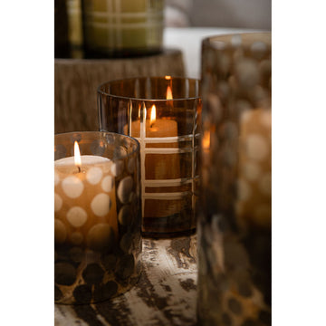Windlicht – Streifen Design, Runde Form, Glas Material, Dunkelbraun, S – Divit | PTMD