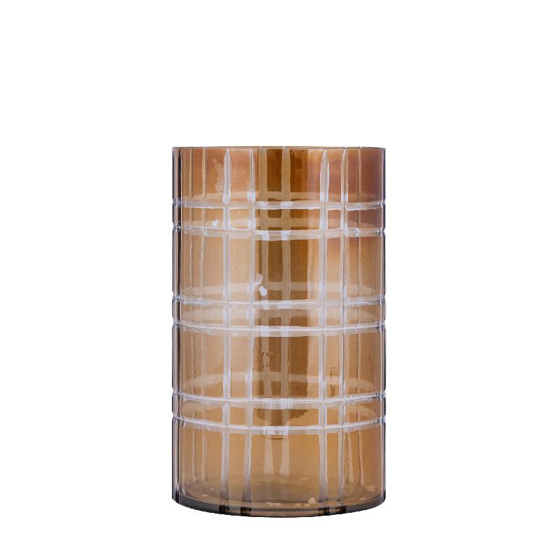Windlicht – Streifen Design, Runde Form, Glas Material, Dunkelbraun, M – Divit | PTMD