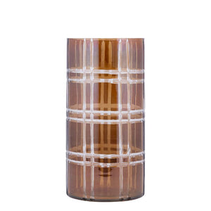 Windlicht – Streifen Design, Runde Form, Glas Material, Dunkelbraun, L – Divit | PTMD