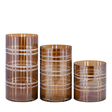 Windlicht – Streifen Design, Runde Form, Glas Material, Dunkelbraun, S – Divit | PTMD