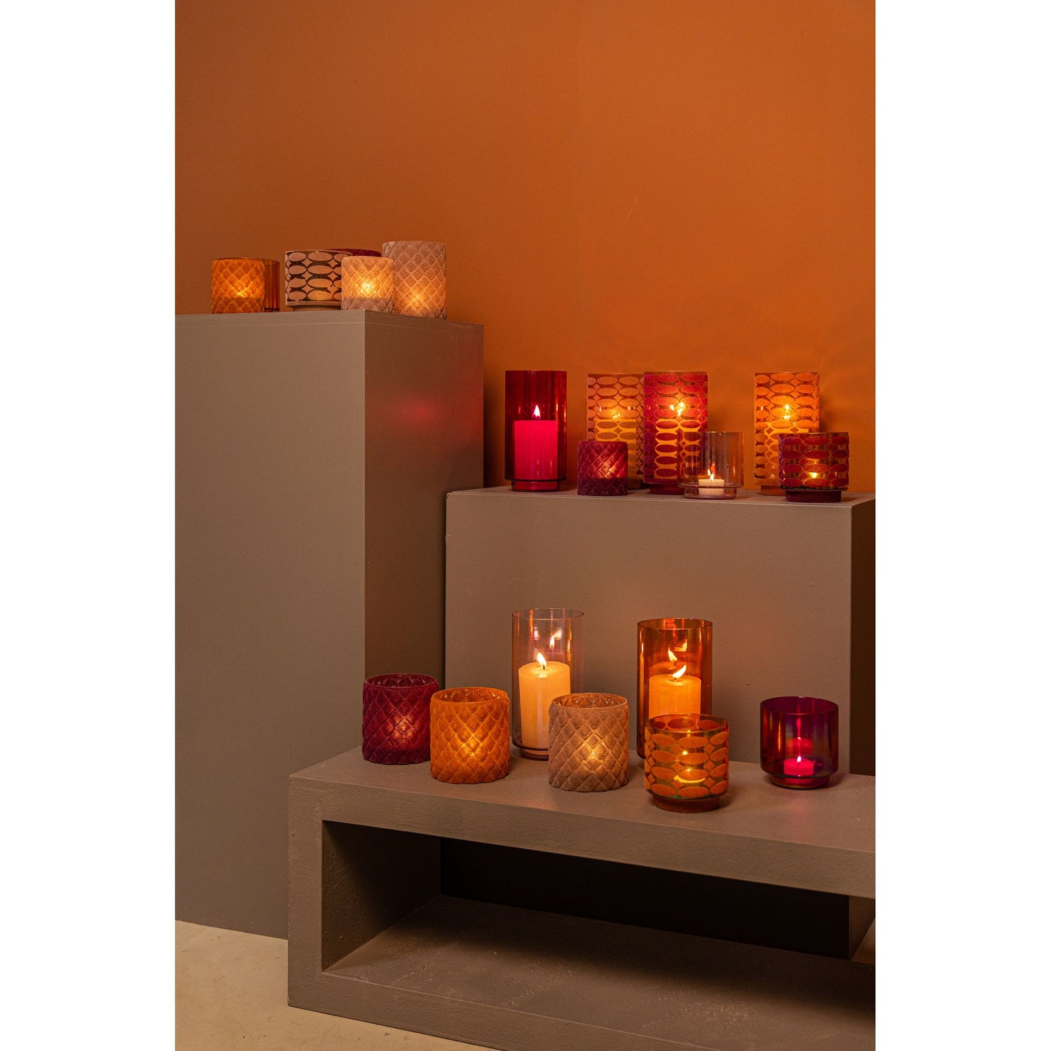 Windlicht – Beflocktes Design, Motiv Muster, Glasmaterial, Orange – Nadara | PTMD