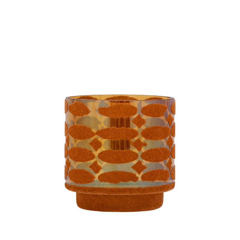 Teelichthalter – Beflocktes Design, Rundform, Glasmaterial, Orange – Nadara | PTMD