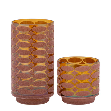Teelichthalter – Beflocktes Design, Motiv Muster, Glasmaterial, Rosa – Nadara | PTMD