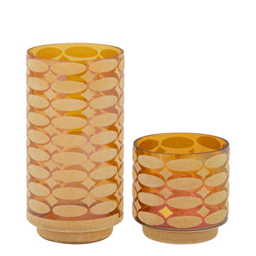 Teelichthalter – Beflocktes Design, Rundform, Glasmaterial, Gelb – Nadara | PTMD