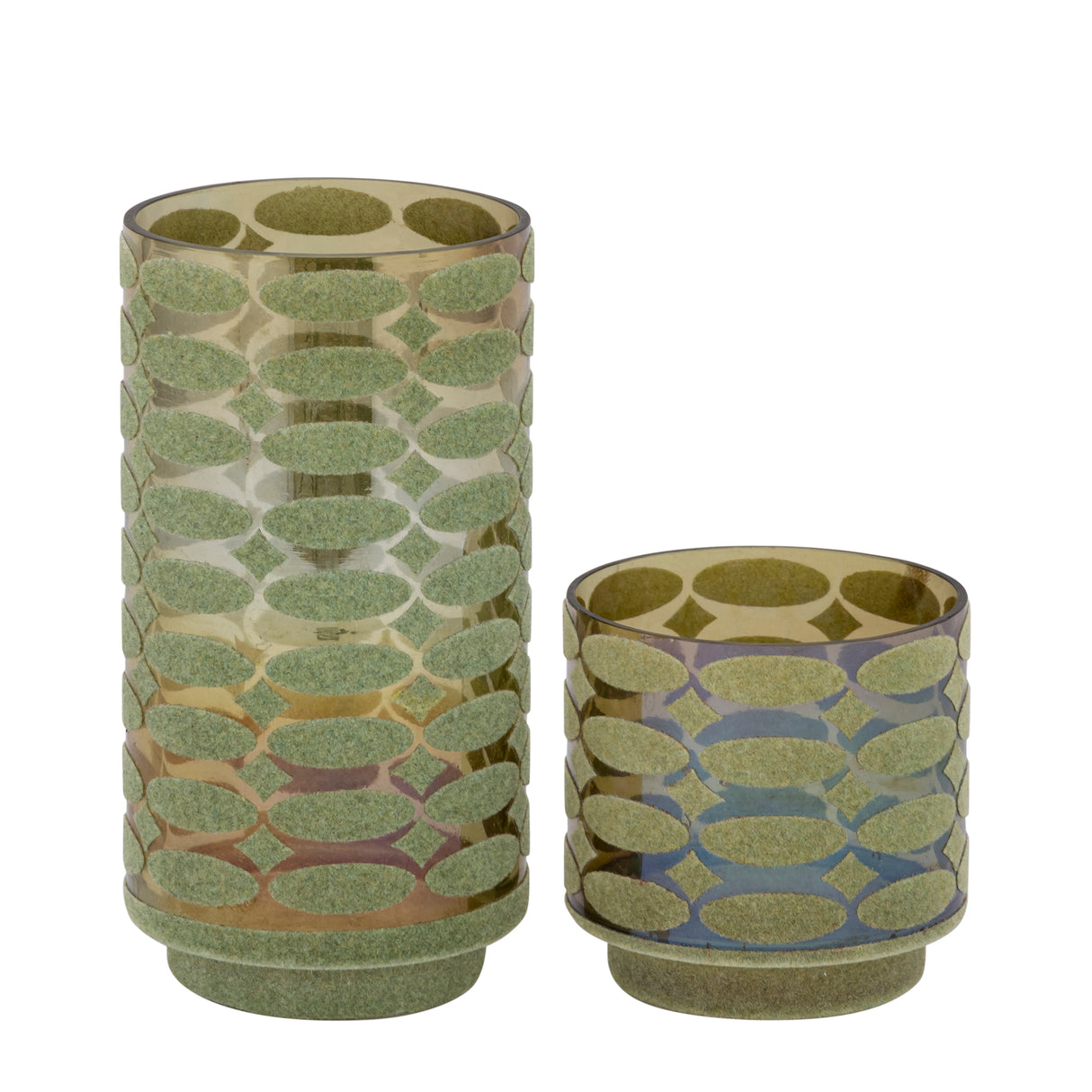 Teelichthalter – Beflocktes Design, Motiv Muster, Glasmaterial, Grün – Nadara | PTMD