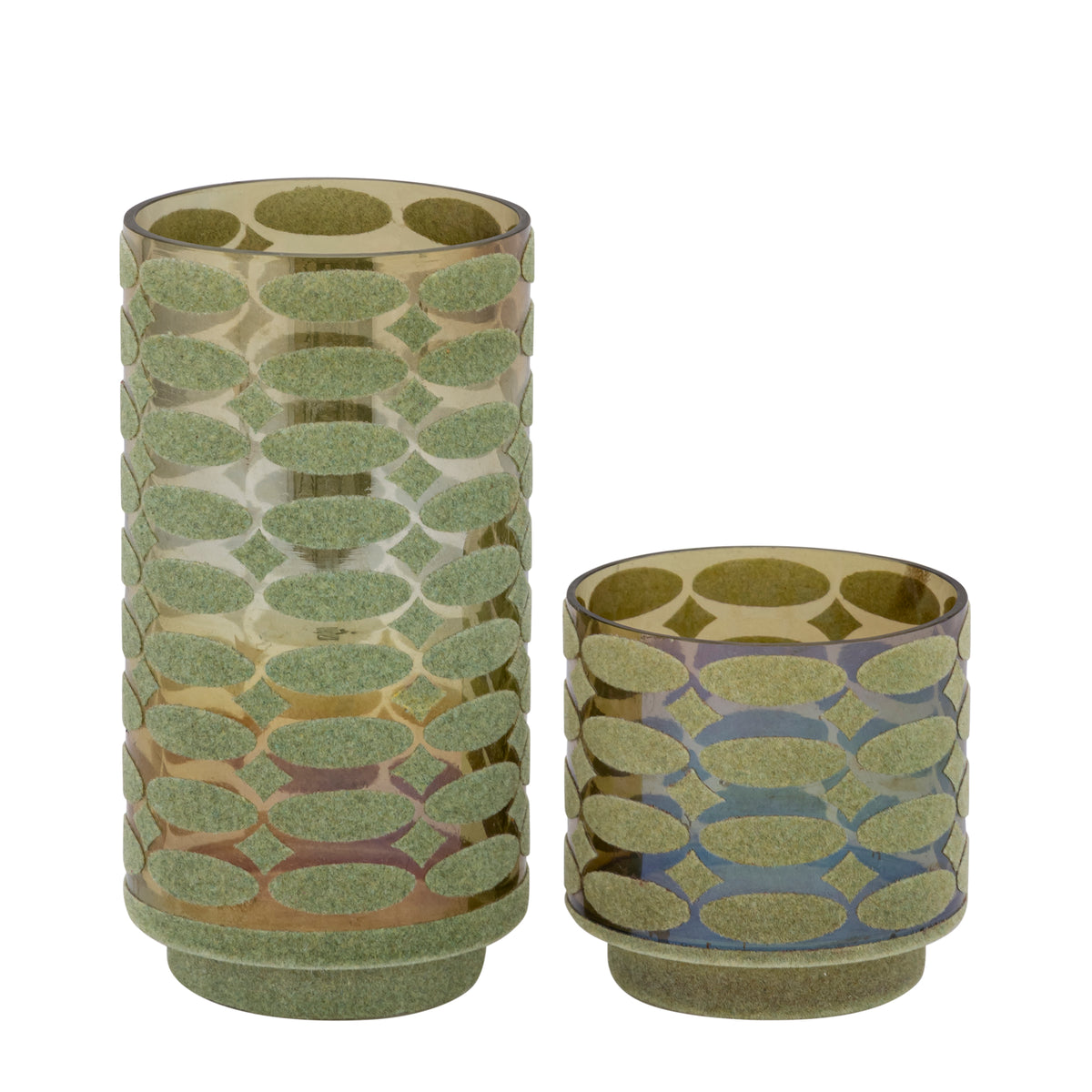 Windlicht – Beflocktes Design, Motiv Muster, Glasmaterial, Grün – Nadara | PTMD