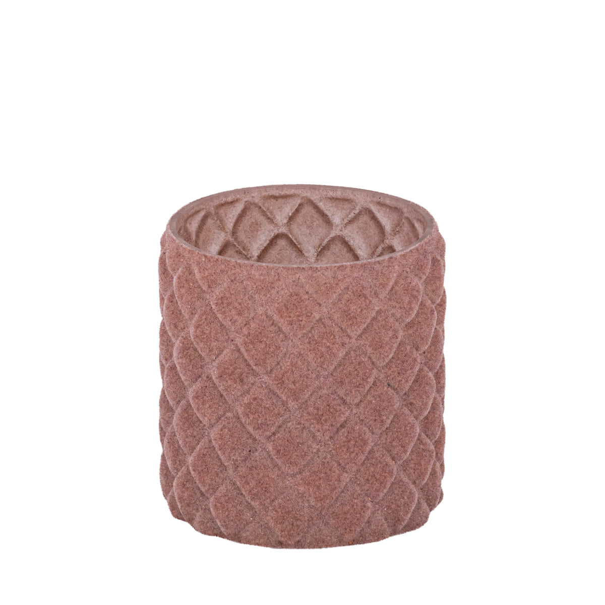 Teelichthalter aus Glas, rosa Farbe, mit Flocking-Oberfläche, Rautenform, M – Amella | PTMD
