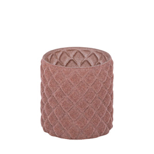 Teelichthalter aus Glas, rosa Farbe, mit Flocking-Oberfläche, Rautenform, M – Amella | PTMD