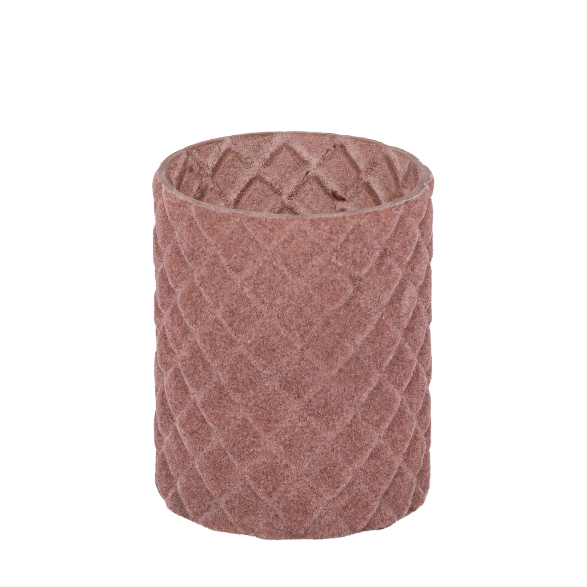 Teelichthalter aus Glas, rosa Farbe, mit Flocking-Oberfläche, Rautenform, L – Amella | PTMD