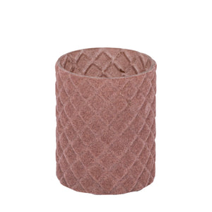 Teelichthalter aus Glas, rosa Farbe, mit Flocking-Oberfläche, Rautenform, L – Amella | PTMD
