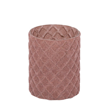 Teelichthalter aus Glas, rosa Farbe, mit Flocking-Oberfläche, Rautenform, L – Amella | PTMD