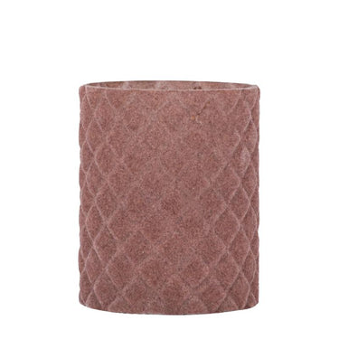 Teelichthalter aus Glas, rosa Farbe, mit Flocking-Oberfläche, Rautenform, L – Amella | PTMD